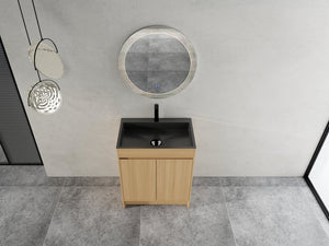 English Elm 28" Freestanding Bathroom Vanity with Gun-Gray Stainless Sink, Soft-Close Doors, Adjustable Shelves, Plywood Finish W999P376890