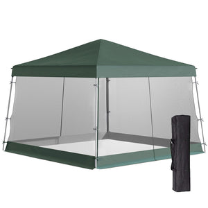 English Elm Outsunny Adjustable Slant Leg Canopy Tent With Mesh Netting & Carry Bag - Instant Sun Shelter, Green W2225P200729-GIGA