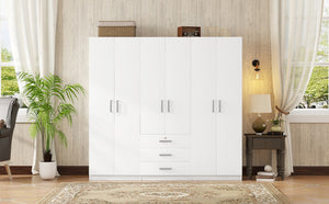 English Elm 6-doors Mdf Wardrobe with Large Drawers Streamlined Bedroom Storage Modern Design White N820000010K