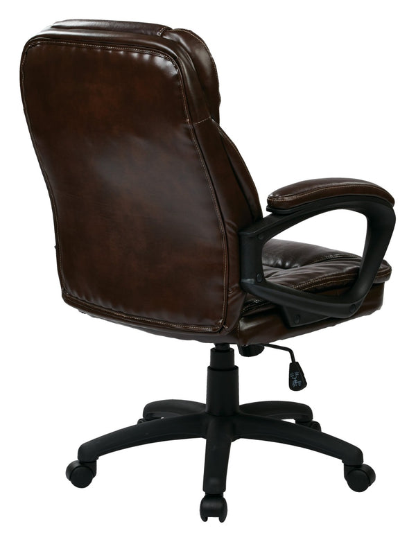 OSP Home Furnishings Faux Leather Executive Office Chair with Lumbar Support and Ergonomic Tilt Control Chocolate FL660-U2