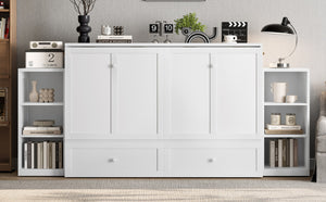 English Elm Queen Murphy Bed With Storage Drawers & Shelves - Space-Saving Design For Modern Guest Rooms W1580S00255-GIGA