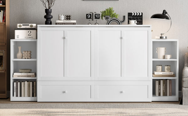 English Elm Queen Murphy Bed With Storage Drawers & Shelves - Space-Saving Design For Modern Guest Rooms W1580S00255-GIGA