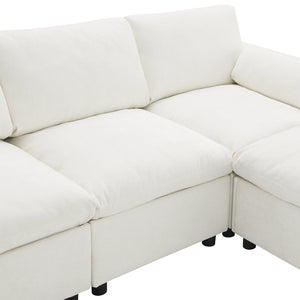 English Elm [video]86.5'' Chenille U-shaped Sectional with Dual Ottomans and Storage Pockets for Living Rooms White N723S7723A