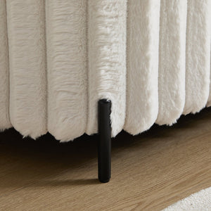 English Elm 49.2" Wide Faux Fur Flip Top Storage Bench with Black Metal Legs, Soft Foam Seat, Sturdy 275 lb Capacity Beige W3098P272529