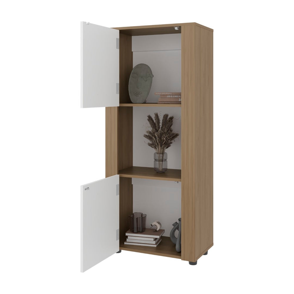 English Elm Hyder Two-tone Oak Vertical Bookcase with Concealed Doors and Open Display Shelf B097P474311