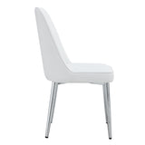 English Elm 4 Modern Dining Chairs, Smooth Pu Leather Backrest and Silver-Toned Metal Legs For A Comfortable Home Experience For Kitchens, Bedrooms and Offices.