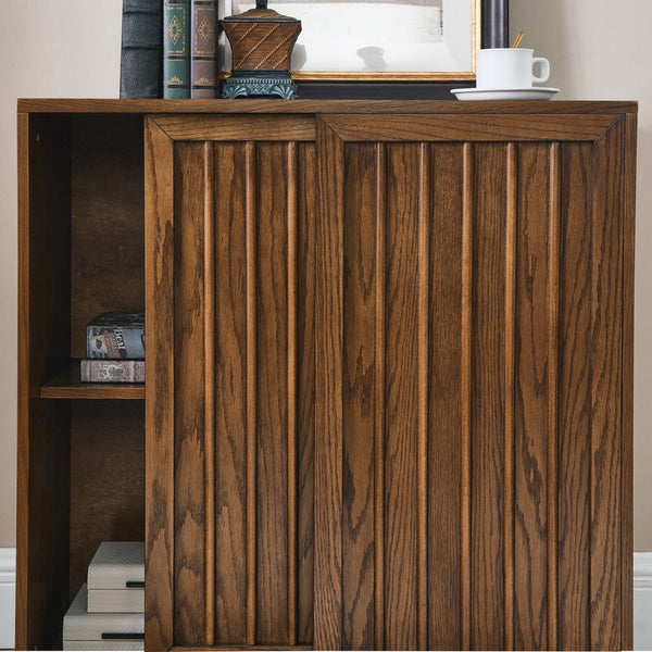 English Elm Mid Century Sideboard With Sliding Doors - Versatile Storage Cabinet For Living Room & Kitchen W1801P195658