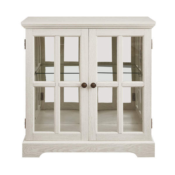 English Elm Led Curio Display Cabinet - Elegant Antique White Showcase With Adjustable Shelves & Bluetooth Lighting W1758P387892