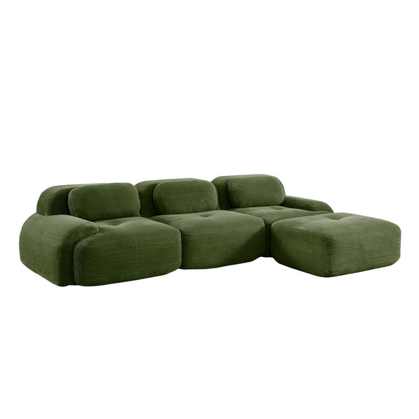 English Elm L-shaped Modular Corduroy Sectional Sofa Ergonomic Low Profile Living Room Seating Olive Green W714S01258