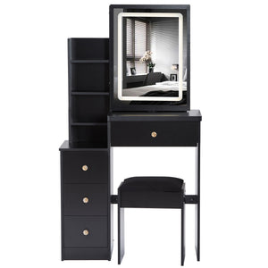English Elm 29.2" Compact Vanity Set With Led Mirror, Cushioned Stool & Ample Storage For Small Spaces W936P202365