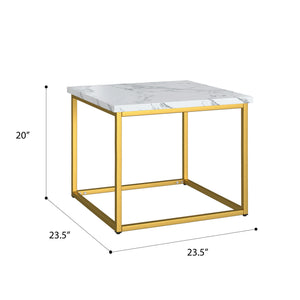 English Elm Wallace & Bay - White End Table with Marble Top & Gold Accents, Solid Wood, Easy-Care Contemporary Accent Piece B2709P212416
