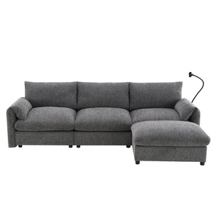 English Elm [video]96.5'' Chenille L-shaped Sectional with Usb Charging Ottoman Pockets Living Room N723S8776E
