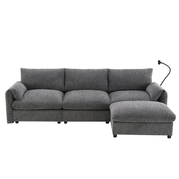English Elm [video]96.5'' Chenille L-shaped Sectional with Usb Charging Ottoman Pockets Living Room N723S8776E