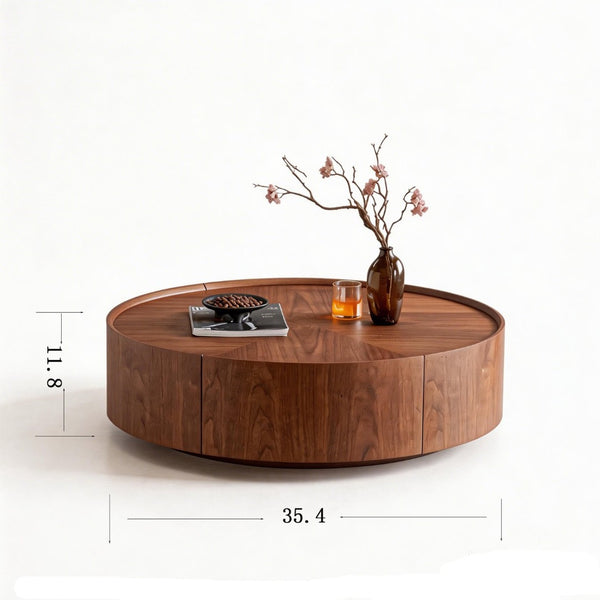 English Elm 35.4-inch Round Walnut Mosaic Coffee Table with Sculptural Iron Base for Living Rooms W5098P416512