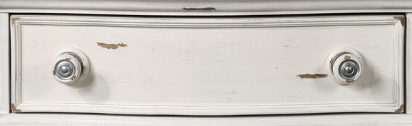 English Elm Jaqueline Antique White Nightstand with 3 Drawers, Felt-Lined Top, Wooden Bun Legs, 40lb Top Capacity B2726P287327