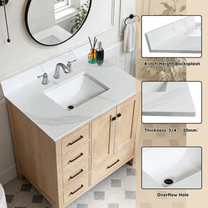 English Elm 37-inch Carrara Quartz Vanity Top Undermount Sink Backsplash Stain Resistant Bath W2699P459406