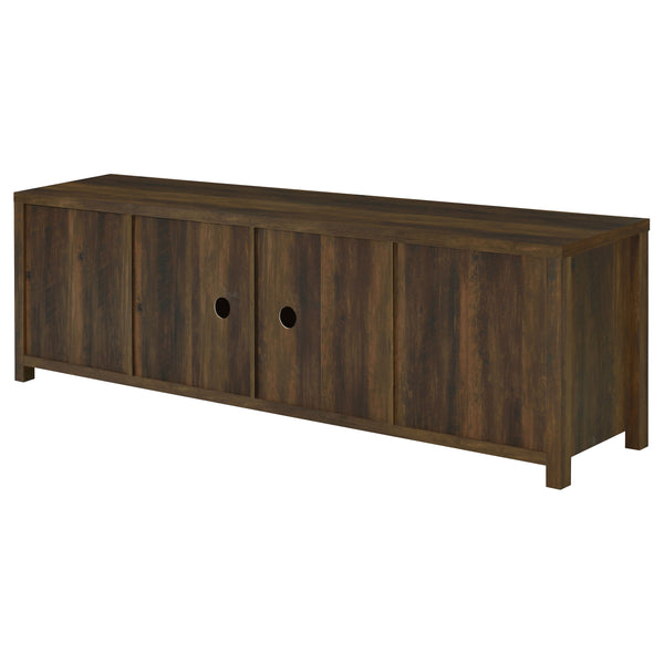 English Elm Madra Dark Pine TV Stand with Sliding Doors, 2-Drawer Storage, Rustic Modern Engineered Wood Console B062P344954