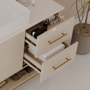 English Elm 47.2" Modern Bathroom Vanity with Ceramic Vessel Sink, Gold Accents, Wood Cabinet, Drawers & Shelf W3136S00027