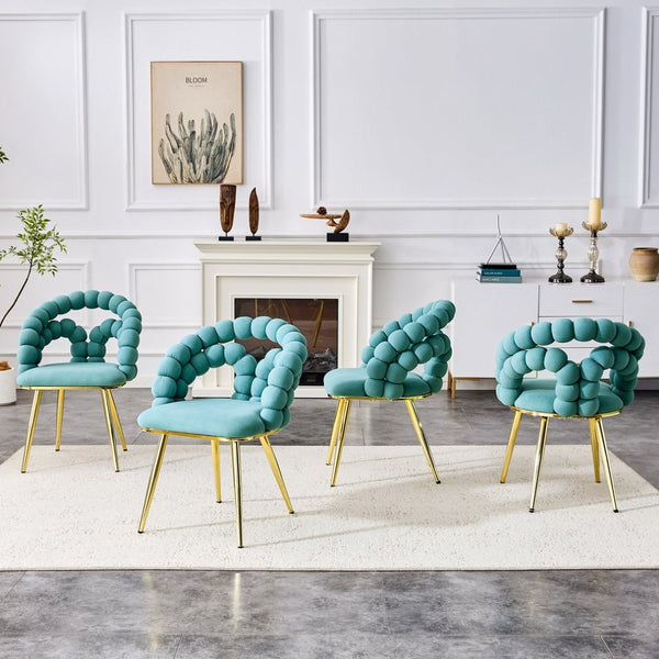 English Elm Set of 2 Teal Velvet Bubble Backrest Dining Chairs with Sculptural Gold Legs W1512P491829
