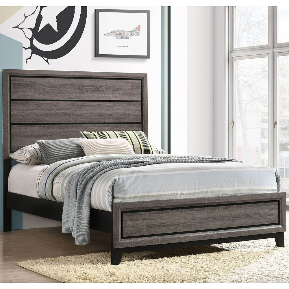 English Elm Cabrillo Grey Oak Full Panel Bed with 3D Foil Veneer, Easy-Clean Finish & Dark Grooved Detail B062S01321