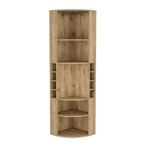 English Elm Oban Matte Black Corner Bar Cabinet with Bottle Cubbies and Open Stemware Shelves B200S00389
