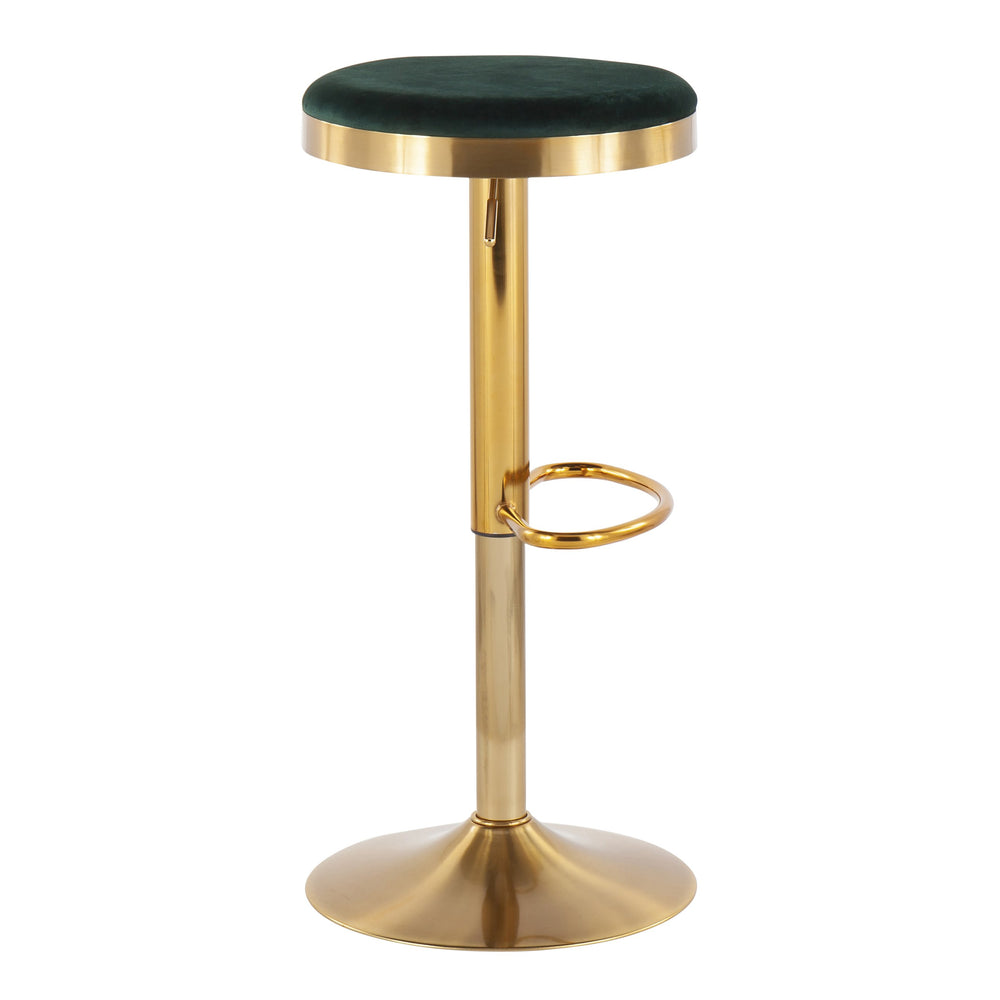 English Elm Dakota Glam Upholstered Adjustable Barstool with Gold Steel Frame and Velvet Seat, 360° Swivel Pair Green B202P222286