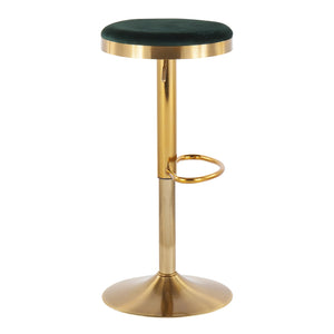 English Elm Dakota Glam Upholstered Adjustable Barstool with Gold Steel Frame and Velvet Seat, 360° Swivel Pair Green B202P222286