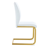 English Elm Luxury Simple Arch Chair - Set Of 2 White Pu Material High Resilience Dining Chair With Arched Metal Gold Leg.