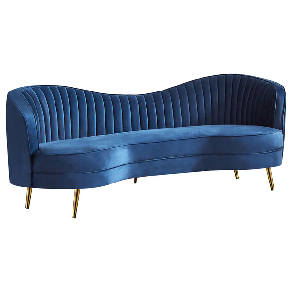English Elm Marsden Blue Velvet 2-Piece Tufted Sofa & Loveseat Set with Gold Tapered Legs, Channel Back Elegance B062S00850