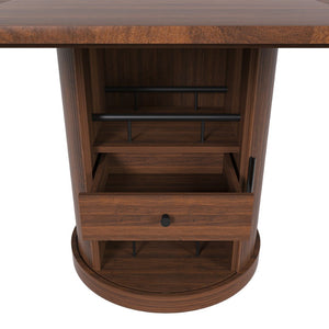 English Elm 47 Inch Extendable Round Dining Table Walnut Finish Seats 8 with Wire Grid Shelf W2700P385519