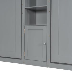 English Elm Dual Twin Wall Murphy Beds with Storage Tower Shelves for Kids or Guest Rooms Gray N820S00058E-1