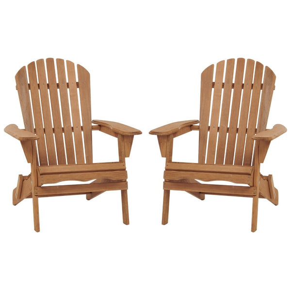 English Elm Outdoor Solid Hemlock Adirondack Chair Set Two Foldable Slatted Patio Seats W2640P400927