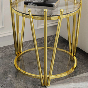 English Elm 19.69inch Gold Round Coffee Table with Crown Frame, 8mm Tempered Glass, Stainless Steel Base, Chic Storage Clear W1550P171466