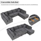 English Elm 117.3" Oversized Sectional Sofa U- Shaped Sofa Couch Pull-Out Sofa Bed With Two Throw Pillows For Living Room, Gray