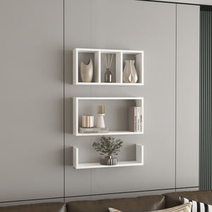 English Elm Trego Floating Wall Shelves Set of 3 in White — Minimalist Durable Particleboard Storage Display B070P374514