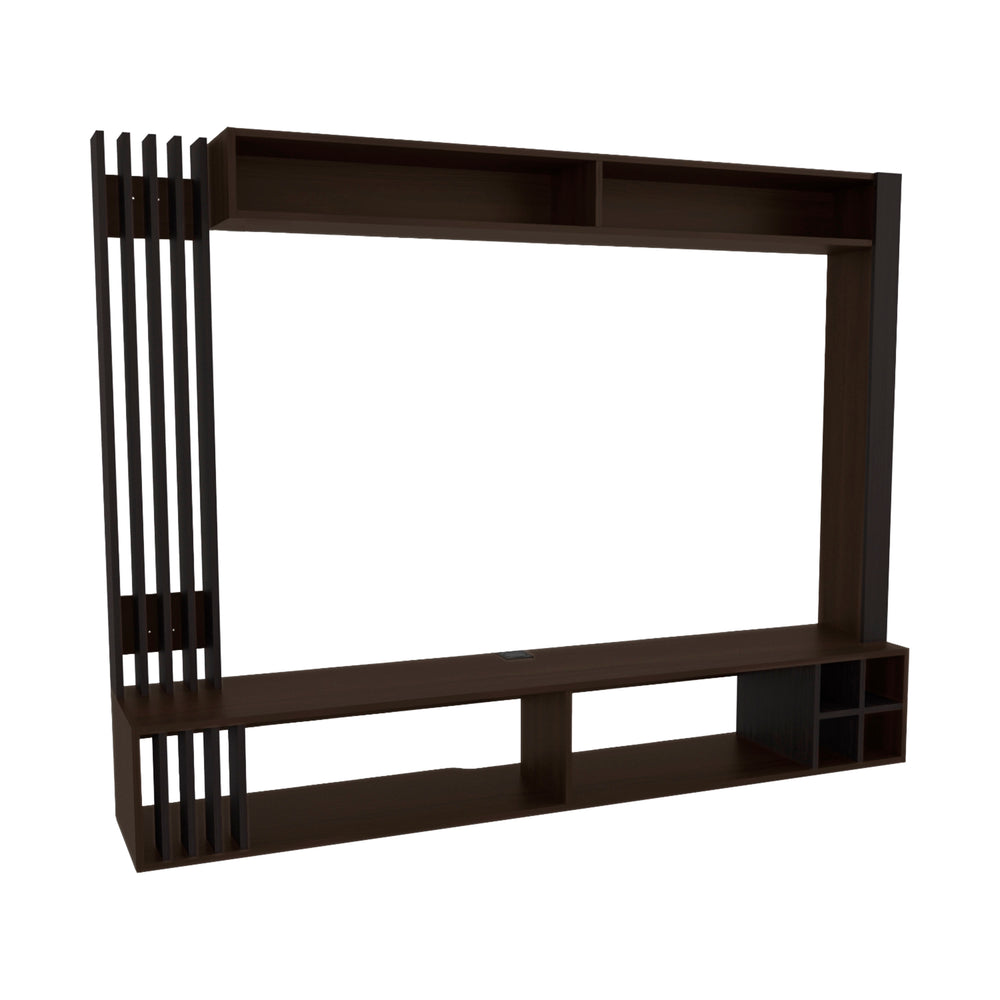 English Elm Bremmen Walnut Entertainment Center with Open Shelves, TV Panel & Hidden Storage for Modern Rooms B070S00397