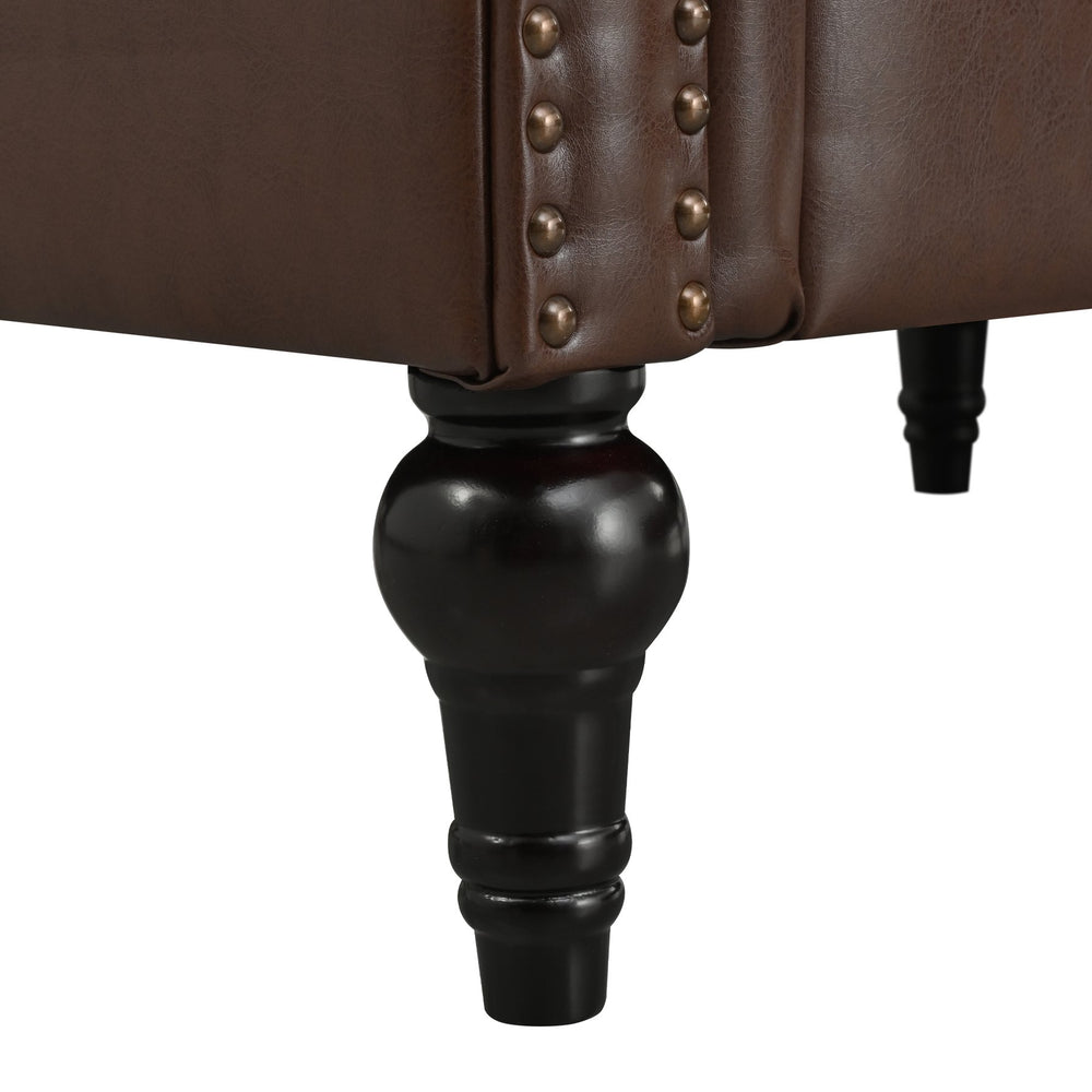 English Elm Sectional tufted Chesterfield sofa with rolled arms and nailhead trim, 5-seat reversible L-shape luxury seating for modern living spaces, durable PU leather upholstery and birch legs Dark Brown W680S00082