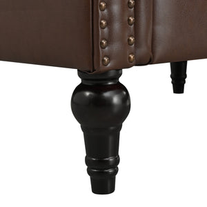 English Elm Sectional tufted Chesterfield sofa with rolled arms and nailhead trim, 5-seat reversible L-shape luxury seating for modern living spaces, durable PU leather upholstery and birch legs Dark Brown W680S00082