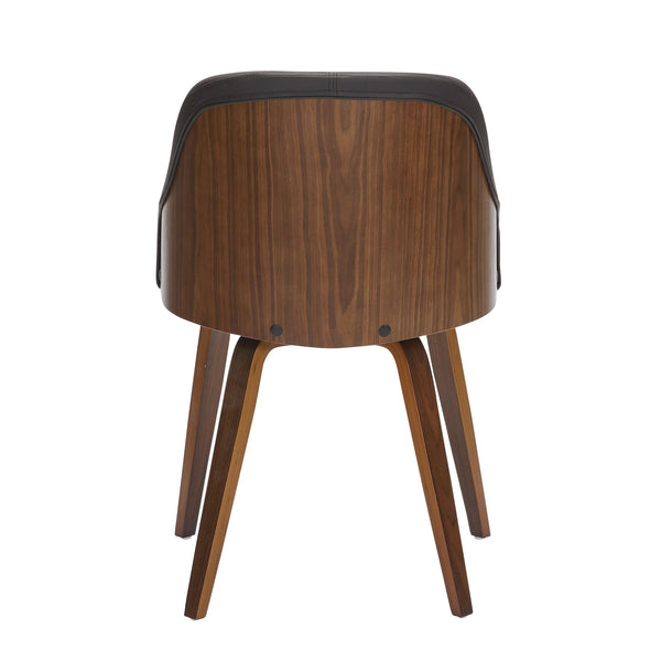 English Elm Bacci Mid-Century Dining Chair Set of 2 in Walnut & Brown Faux Leather — Curved Wood Back, Cushioned Comfort B202S01169