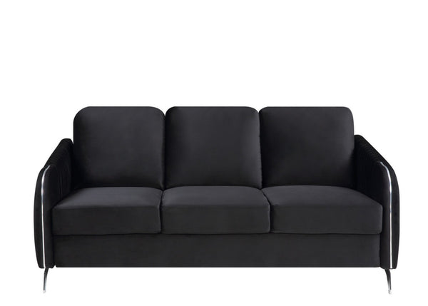 English Elm Hadriano Velvet Channel Quilted Sofa with Chrome Trim Glam Living Room Seating Black B2749P413393