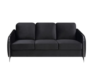 English Elm Hadriano Velvet 3 Piece Living Room Set with Chrome Trim and Channel Quilted Seating Black B2749S00171