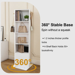 English Elm 360° Rotating Tower Cabinet with Full Length Mirror Open Shelving and Jewelry Storage White W509P456172