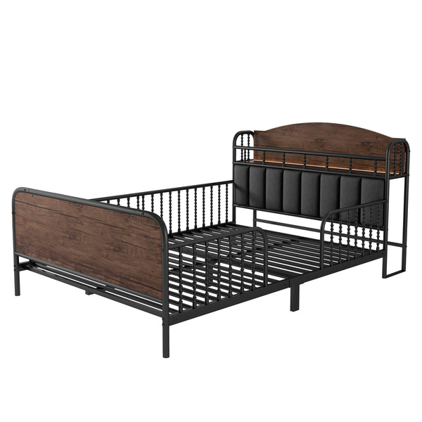 English Elm Full Solid Wood Kids Platform Bed with Guardrail, Low-Profile Durable Pine & MDF, 350LB Capacity Black 58.27 L x 16.93 W x 9.65 H W2593P337445