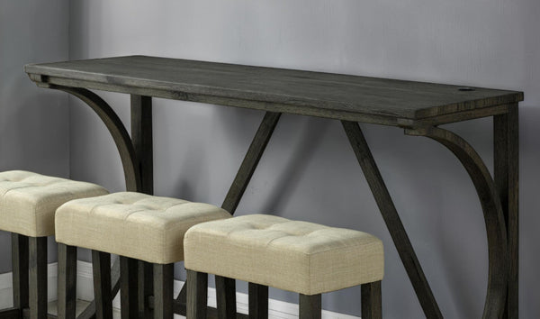 English Elm Modern Brown Dining Table Set with USB-A & USB-C Ports, 3 Biscuit-Tufted Stools, Space-Saving Elegance B011P302805