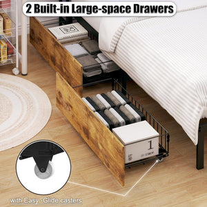 English Elm Corner Bed Frame With Storage Bookcase - Twin Daybed With Drawers, Led Lights & Charging Station! W3107P334220