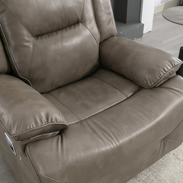English Elm 3 Seater Home Theater Recliner with LED Accent Strip, Dual Cup Holders, Gel Leather Comfort Luxury Grey WF323623AAE
