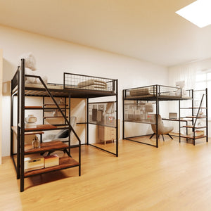 English Elm Black Metal Loft Bed with Built-in Desk Rgb Led Lighting and Charging Station Black W1671S00006