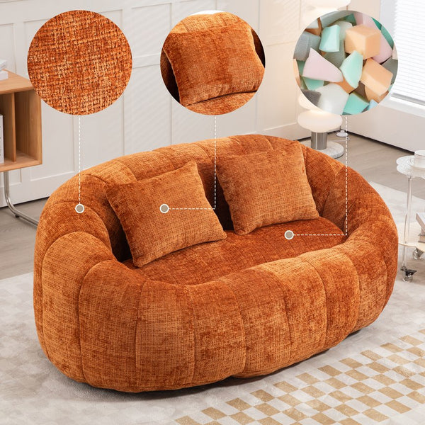 English Elm Bean Bean Bag Sofa High-Density Memory Foam Two-Seater Lounger High Back Chenille Cozy Support Orange W395P181437