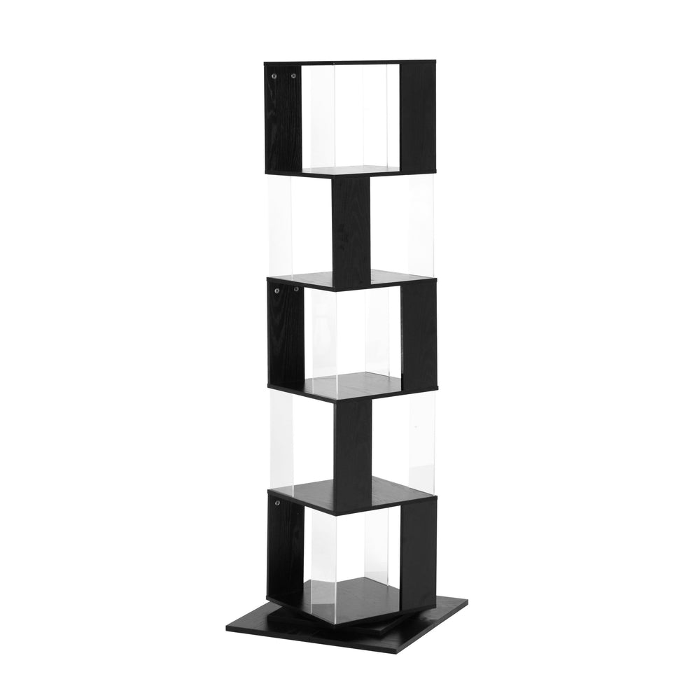 English Elm 5 tier rotating bookshelf with 360° swivel, large-capacity wood veneer rack with acrylic shelves and anti-tip base Black W409P167481