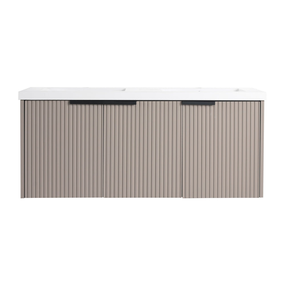 English Elm 48" Modern Wall-Mounted Bathroom Vanity With Double Sink, Soft-Close Doors & Stylish Wavy Panels W999S00353